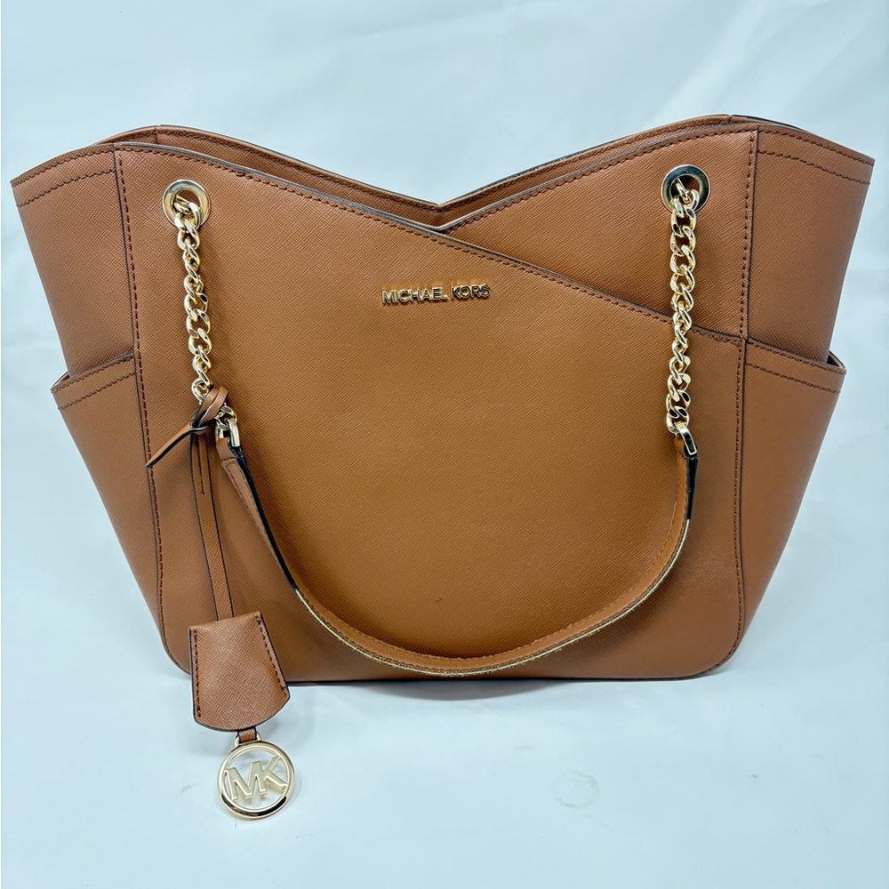 Michael Kors Jet Set Travel Chain Tote Luggage Saffiano Leather Shoulder Bag